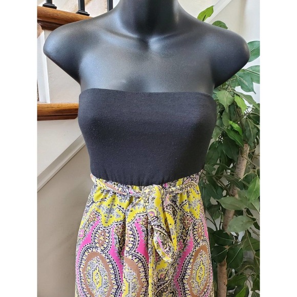 Xhilaration Women Black Yellow Polyester Off The Shoulder Long Maxi Dress Medium - Picture 2 of 14